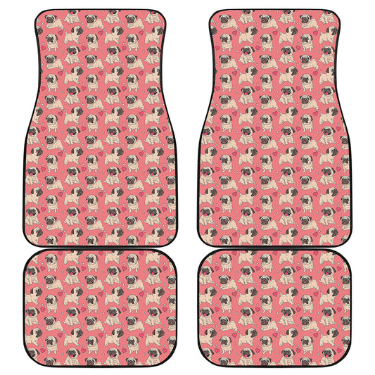 Love Pug Pattern Print Front and Back Car Floor Mats