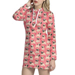 Love Pug Pattern Print Hoodie Dress