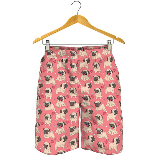 Love Pug Pattern Print Men's Shorts