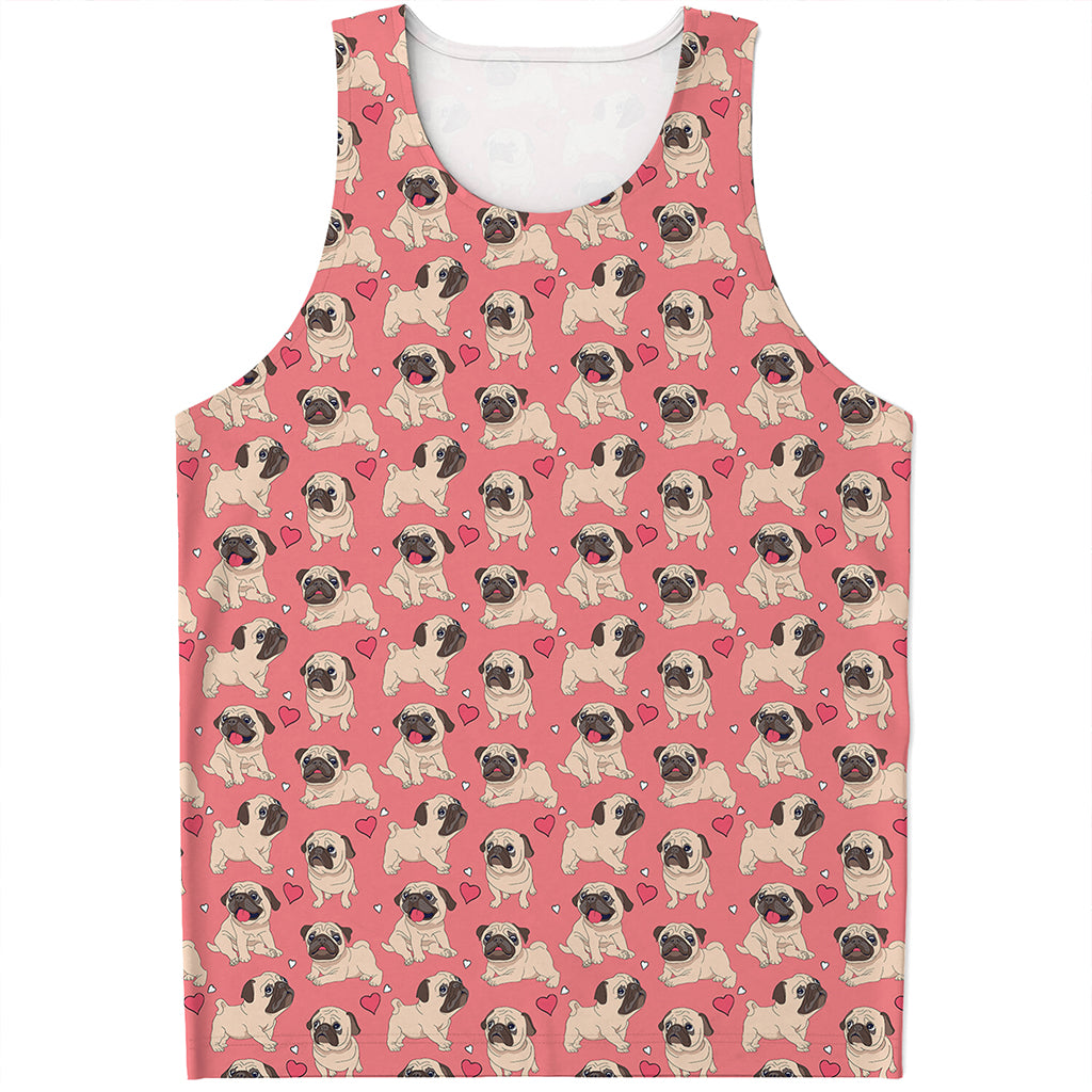 Love Pug Pattern Print Men's Tank Top