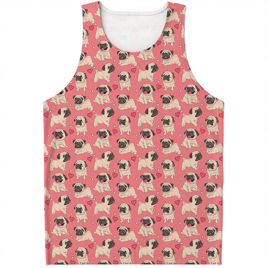 Love Pug Pattern Print Men's Tank Top