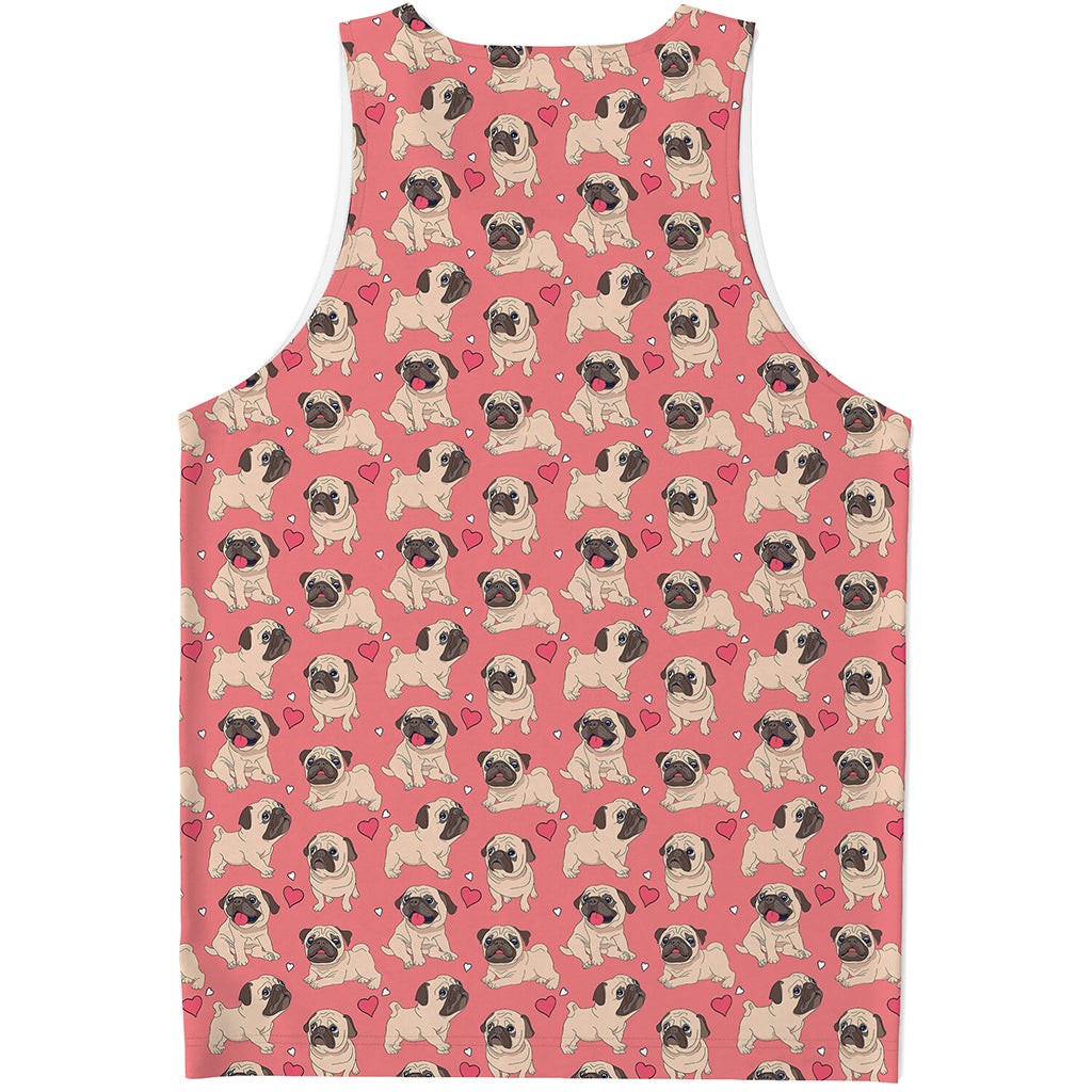 Love Pug Pattern Print Men's Tank Top