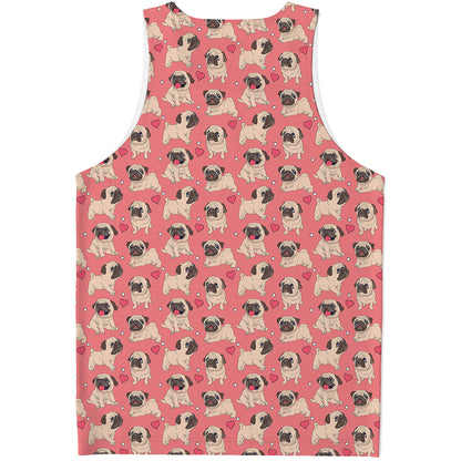 Love Pug Pattern Print Men's Tank Top