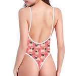 Love Pug Pattern Print One Piece High Cut Swimsuit