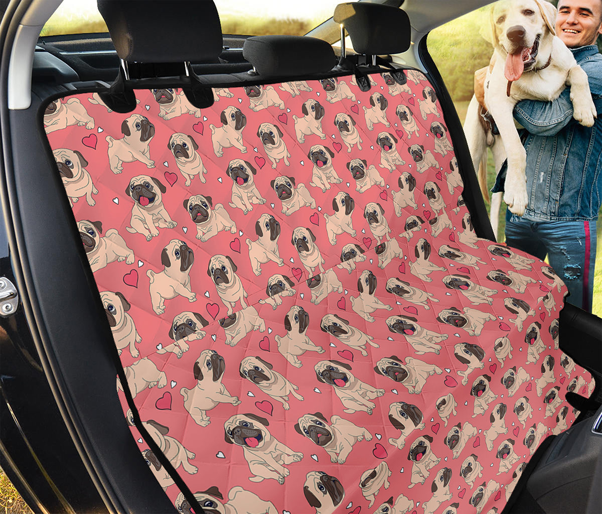Love Pug Pattern Print Pet Car Back Seat Cover