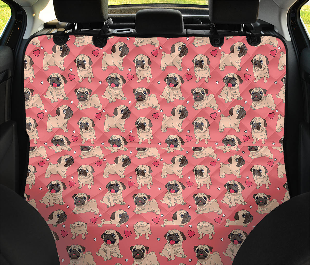 Love Pug Pattern Print Pet Car Back Seat Cover