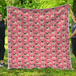 Love Pug Pattern Print Quilt