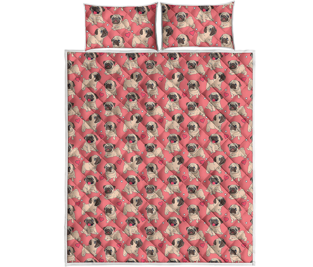 Love Pug Pattern Print Quilt Bed Set