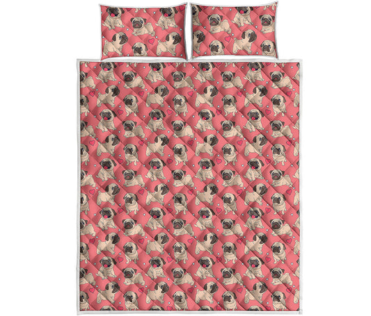 Love Pug Pattern Print Quilt Bed Set