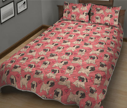Love Pug Pattern Print Quilt Bed Set