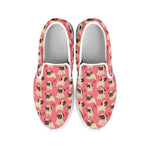 Love Pug Pattern Print White Slip On Shoes