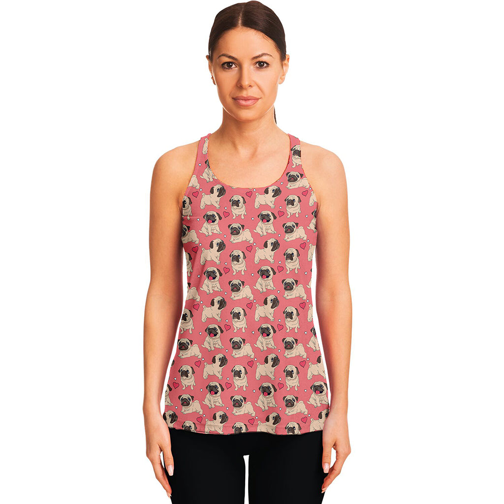 Love Pug Pattern Print Women's Racerback Tank Top