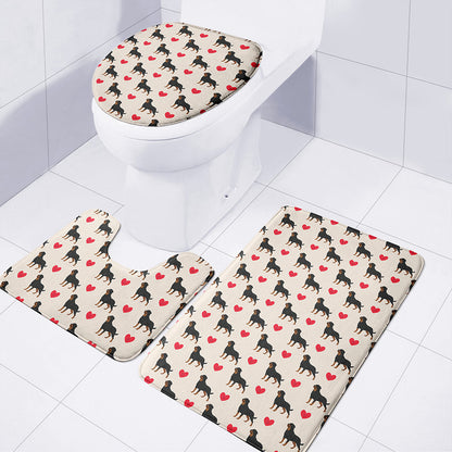 Love Rottweiler Pattern Print 3 Piece Bath Mat Set