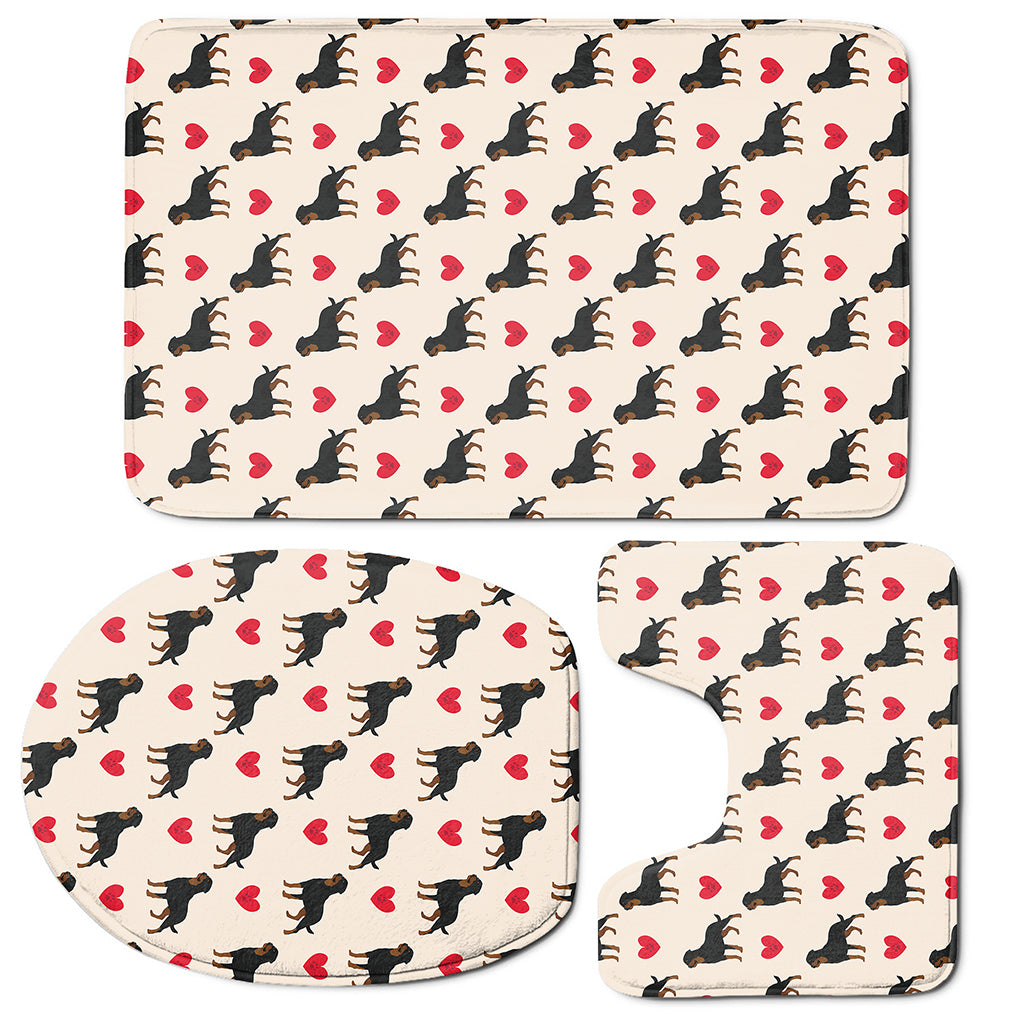 Love Rottweiler Pattern Print 3 Piece Bath Mat Set