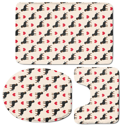 Love Rottweiler Pattern Print 3 Piece Bath Mat Set