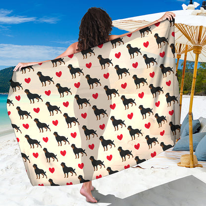 Love Rottweiler Pattern Print Beach Sarong Wrap
