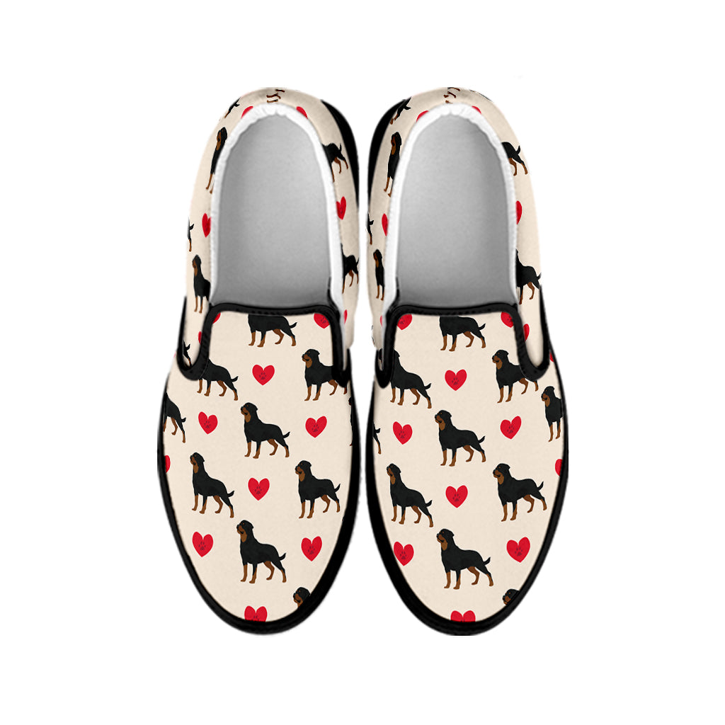 Love Rottweiler Pattern Print Black Slip On Shoes