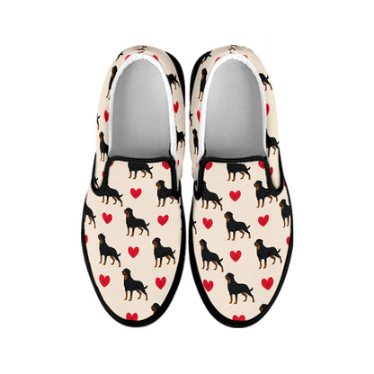Love Rottweiler Pattern Print Black Slip On Shoes
