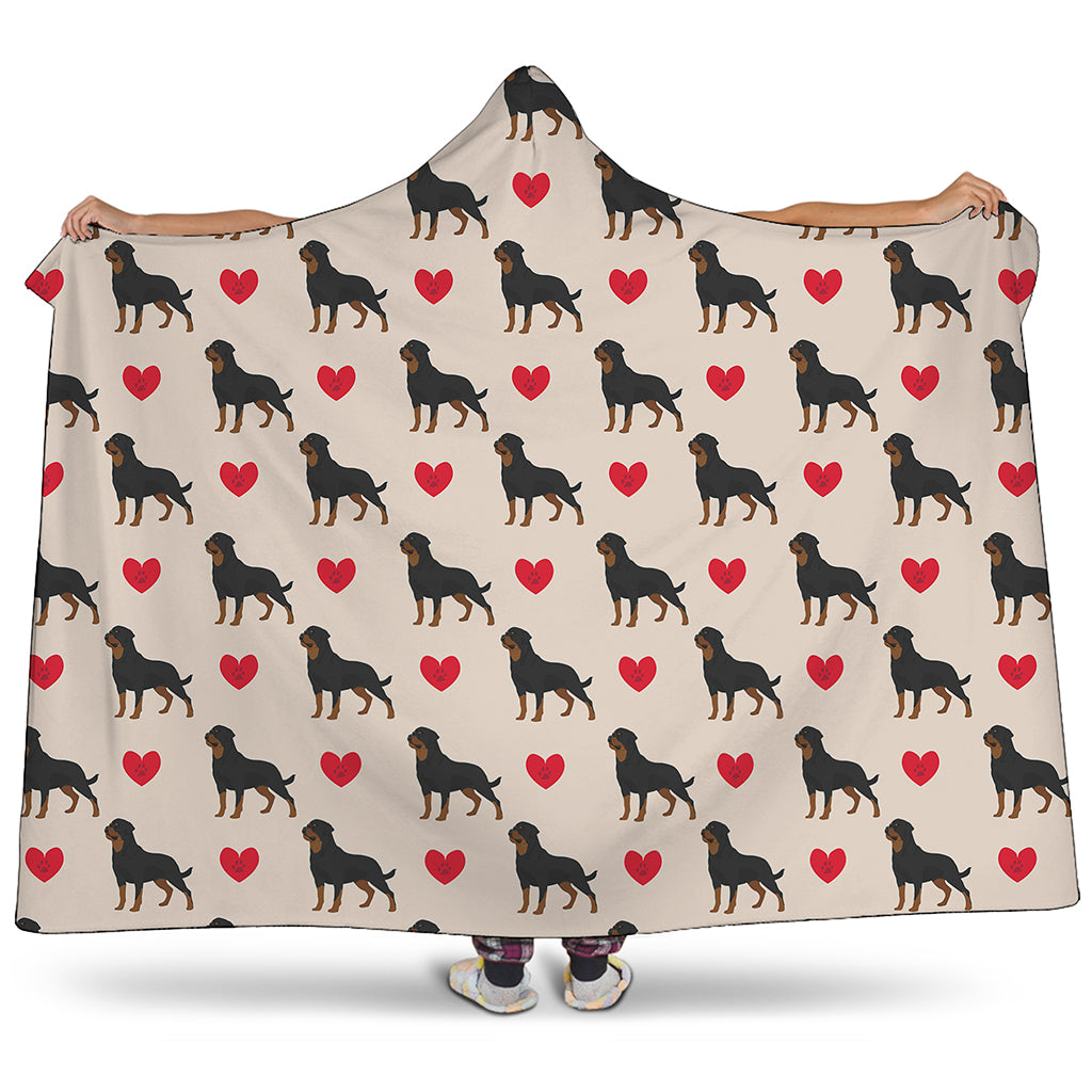 Love Rottweiler Pattern Print Hooded Blanket