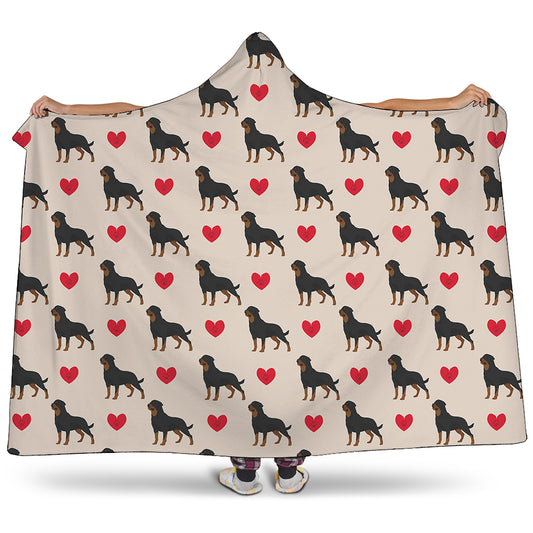 Love Rottweiler Pattern Print Hooded Blanket
