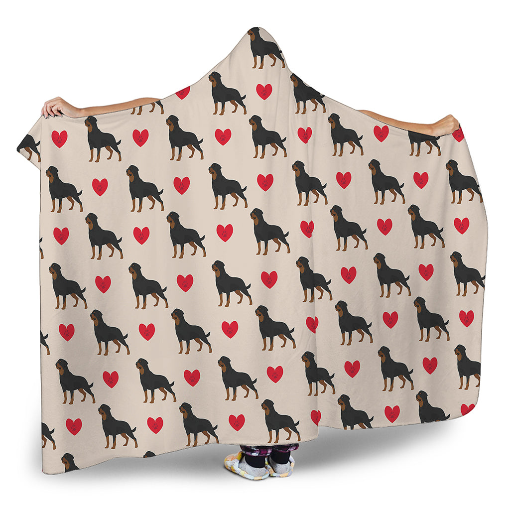 Love Rottweiler Pattern Print Hooded Blanket