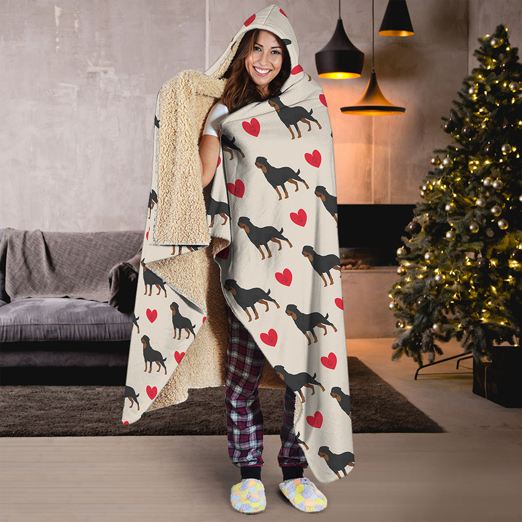 Love Rottweiler Pattern Print Hooded Blanket