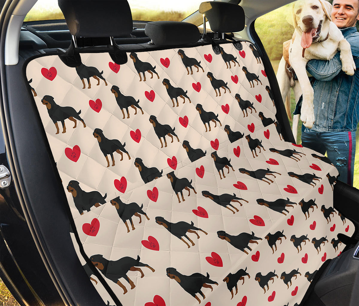 Love Rottweiler Pattern Print Pet Car Back Seat Cover