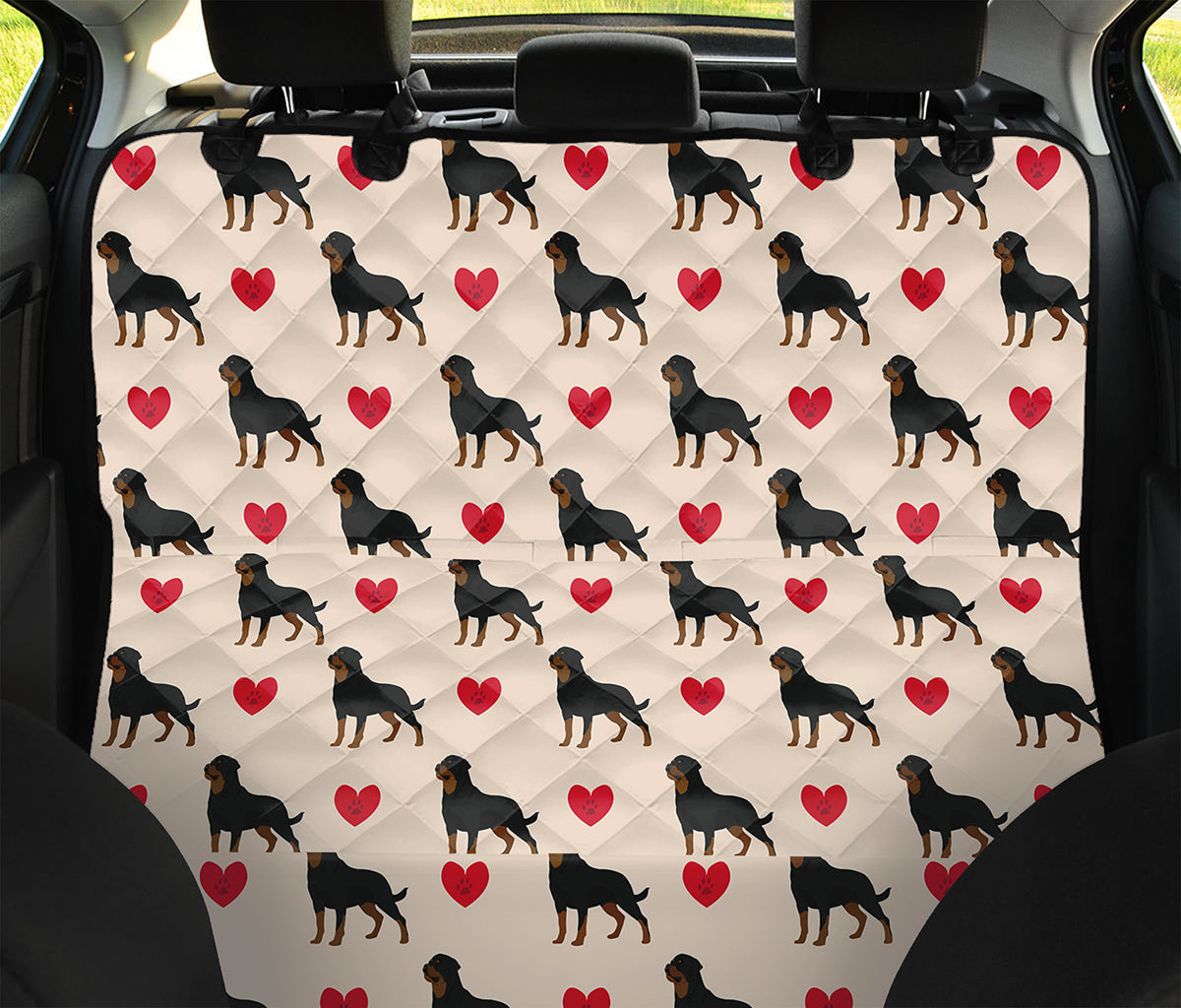Love Rottweiler Pattern Print Pet Car Back Seat Cover