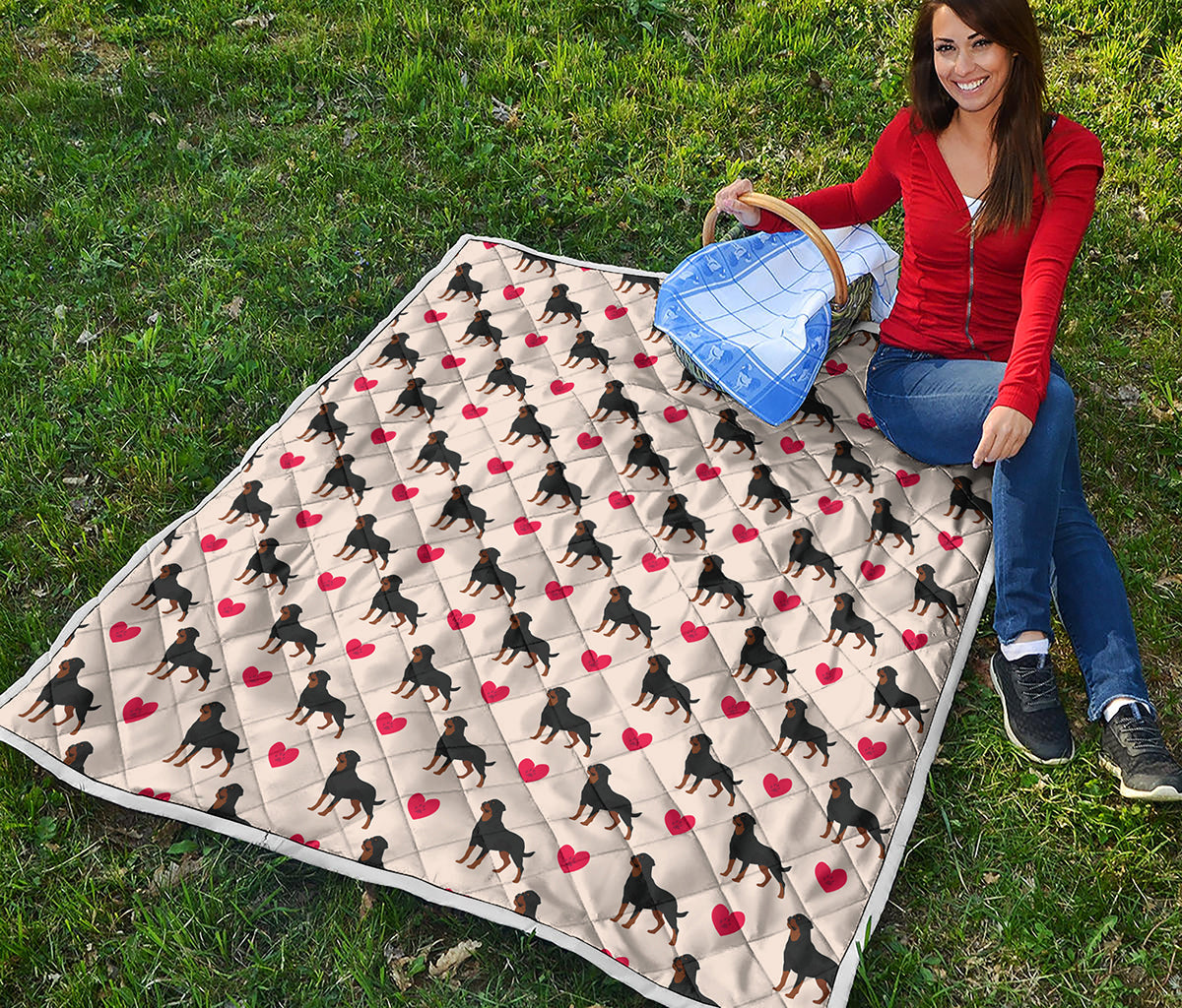 Love Rottweiler Pattern Print Quilt