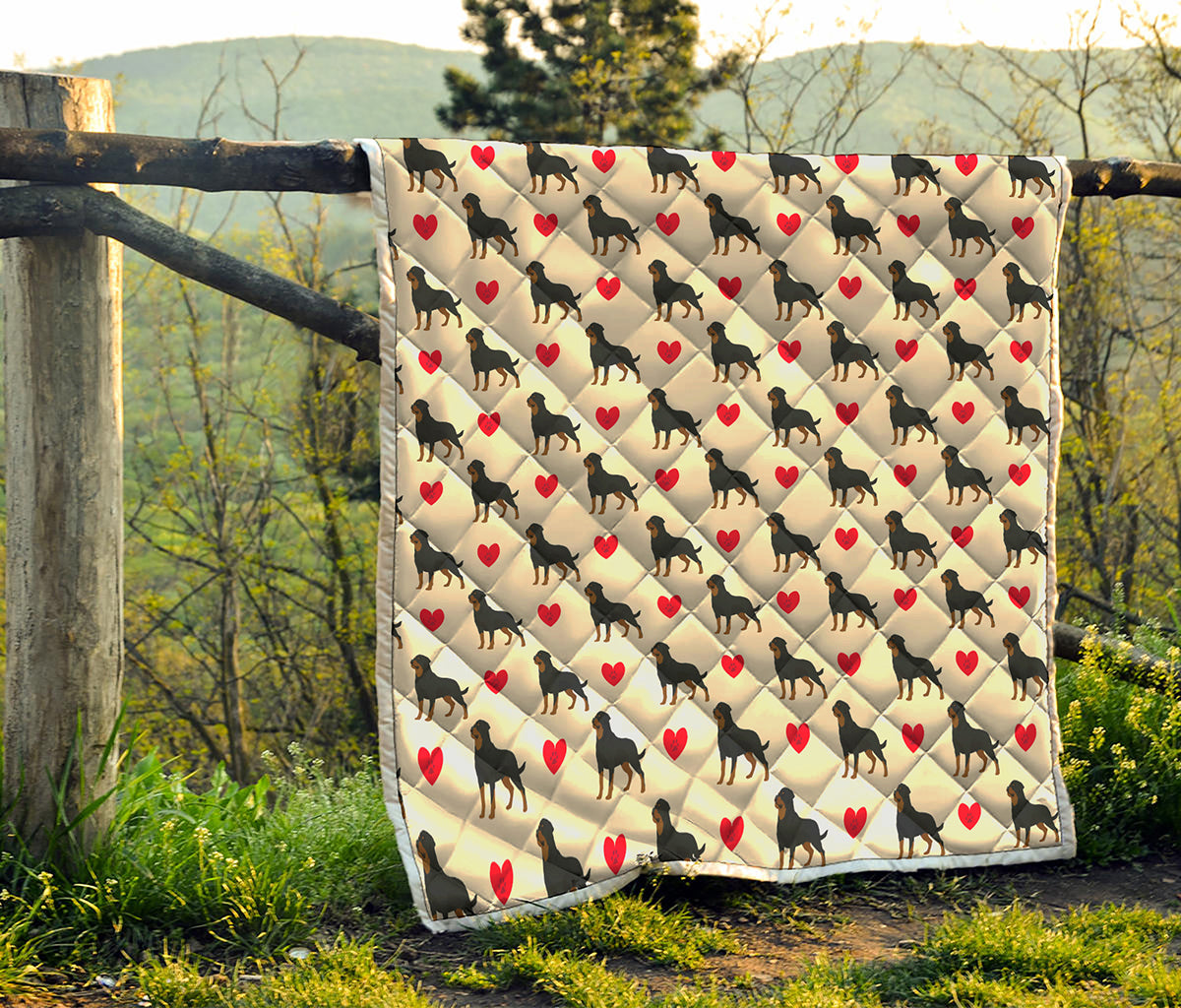 Love Rottweiler Pattern Print Quilt