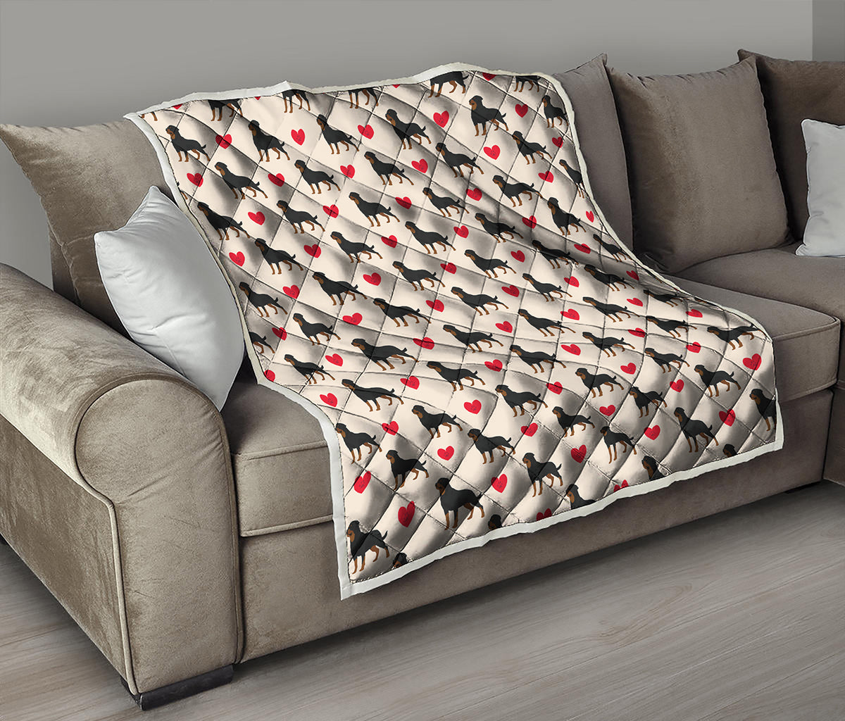 Love Rottweiler Pattern Print Quilt