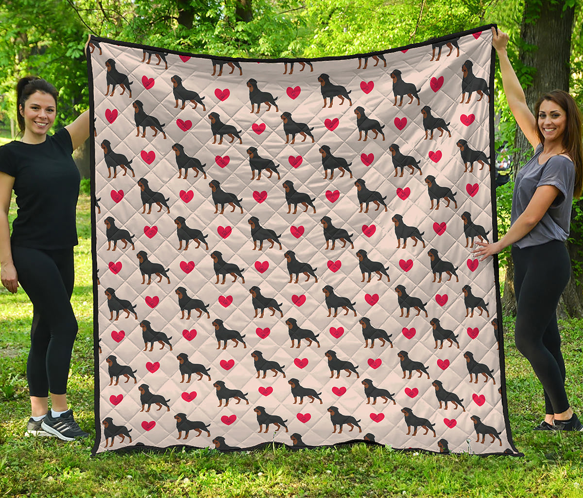 Love Rottweiler Pattern Print Quilt