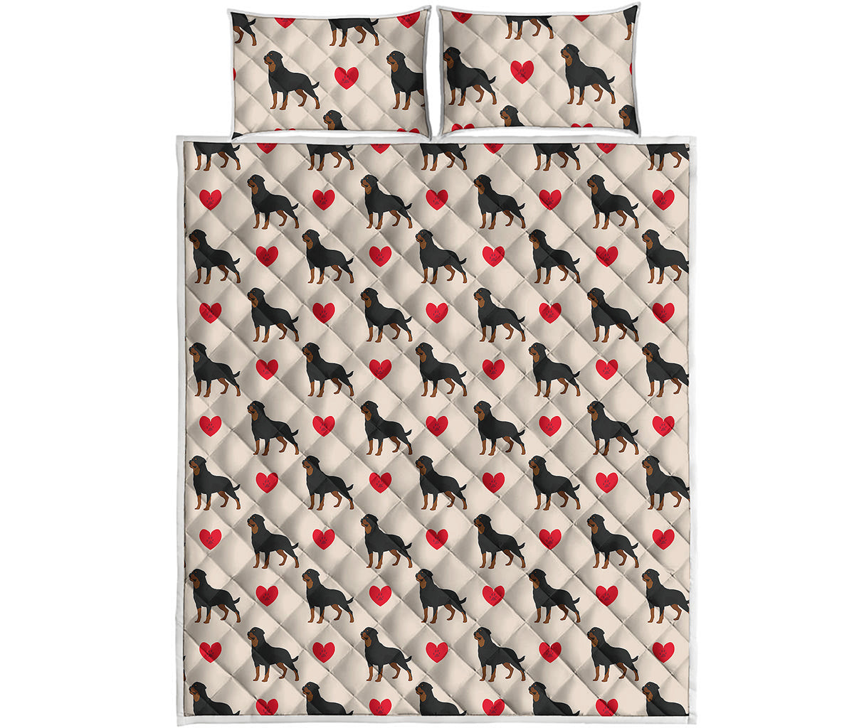Love Rottweiler Pattern Print Quilt Bed Set
