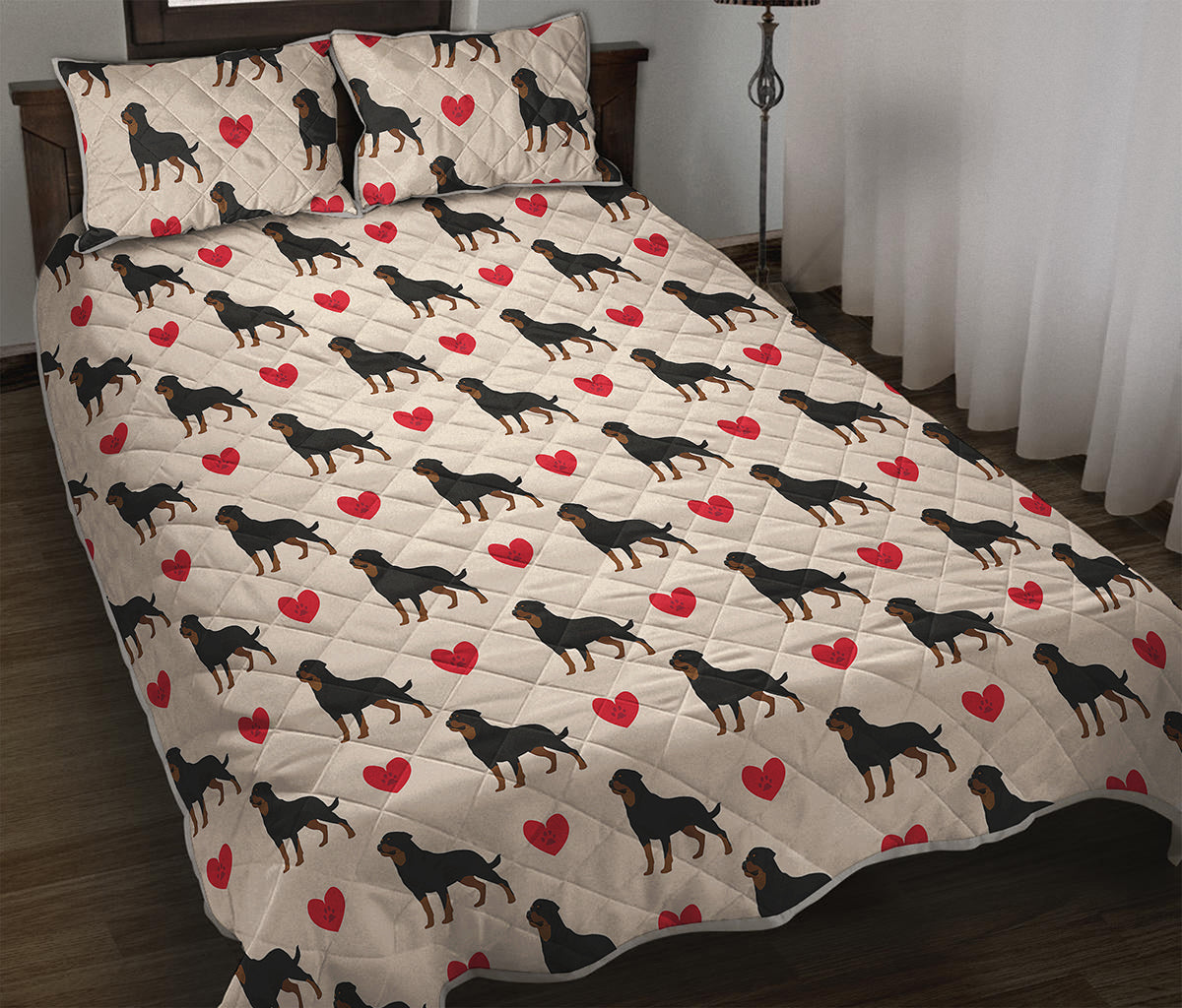 Love Rottweiler Pattern Print Quilt Bed Set