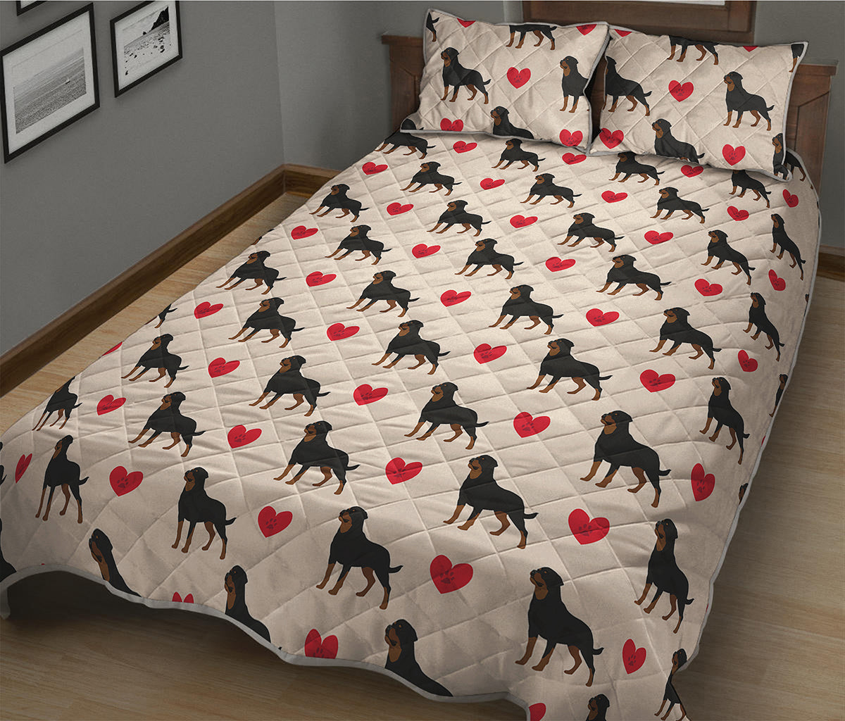 Love Rottweiler Pattern Print Quilt Bed Set