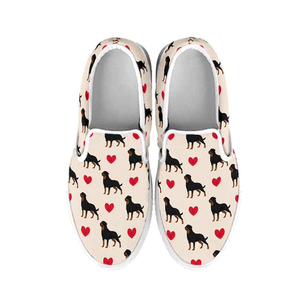 Love Rottweiler Pattern Print White Slip On Shoes