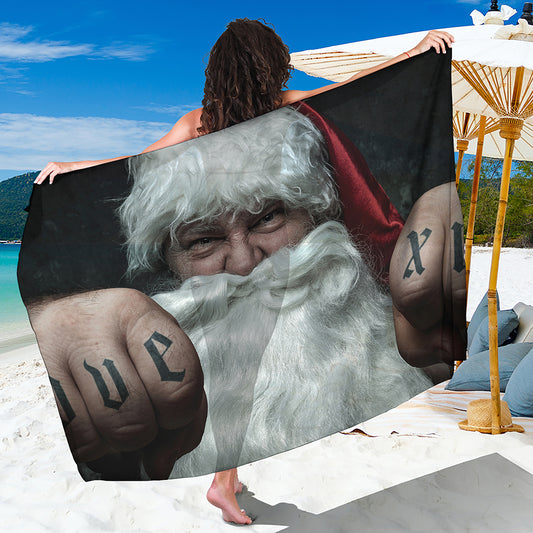 Love Xmas Santa Claus Print Beach Sarong Wrap