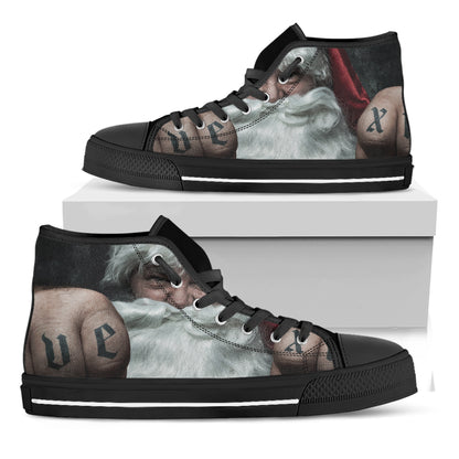 Love Xmas Santa Claus Print Black High Top Shoes