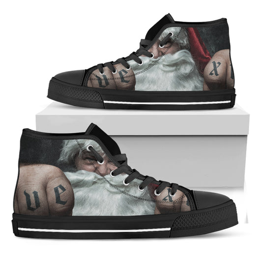 Love Xmas Santa Claus Print Black High Top Shoes