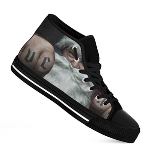 Love Xmas Santa Claus Print Black High Top Shoes