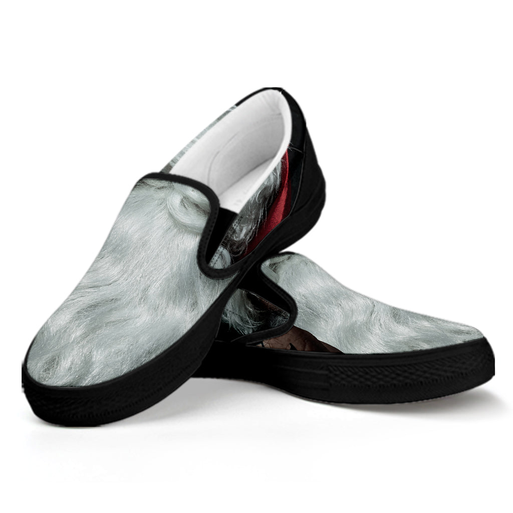 Love Xmas Santa Claus Print Black Slip On Shoes