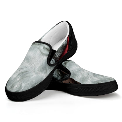 Love Xmas Santa Claus Print Black Slip On Shoes
