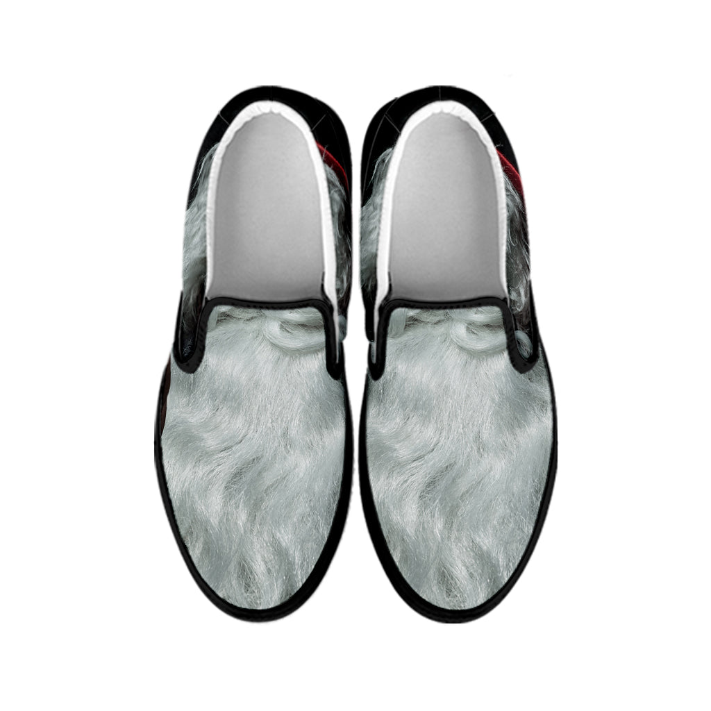 Love Xmas Santa Claus Print Black Slip On Shoes
