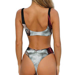 Love Xmas Santa Claus Print Front Bow Tie Bikini