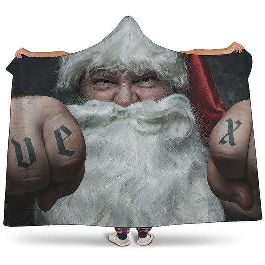 Love Xmas Santa Claus Print Hooded Blanket