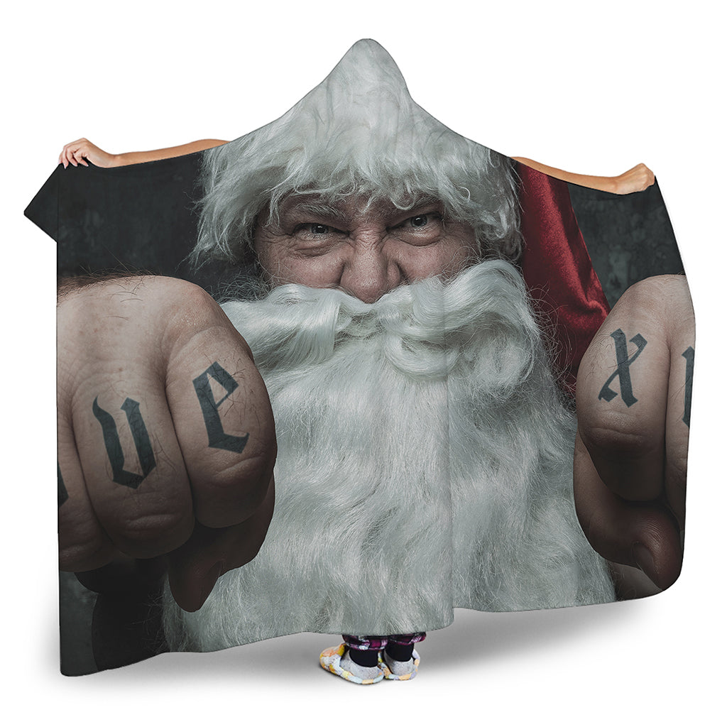 Love Xmas Santa Claus Print Hooded Blanket
