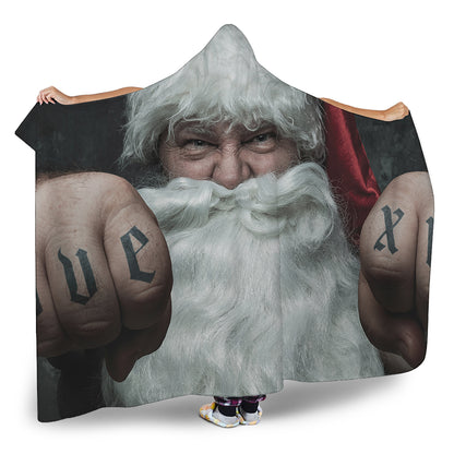 Love Xmas Santa Claus Print Hooded Blanket