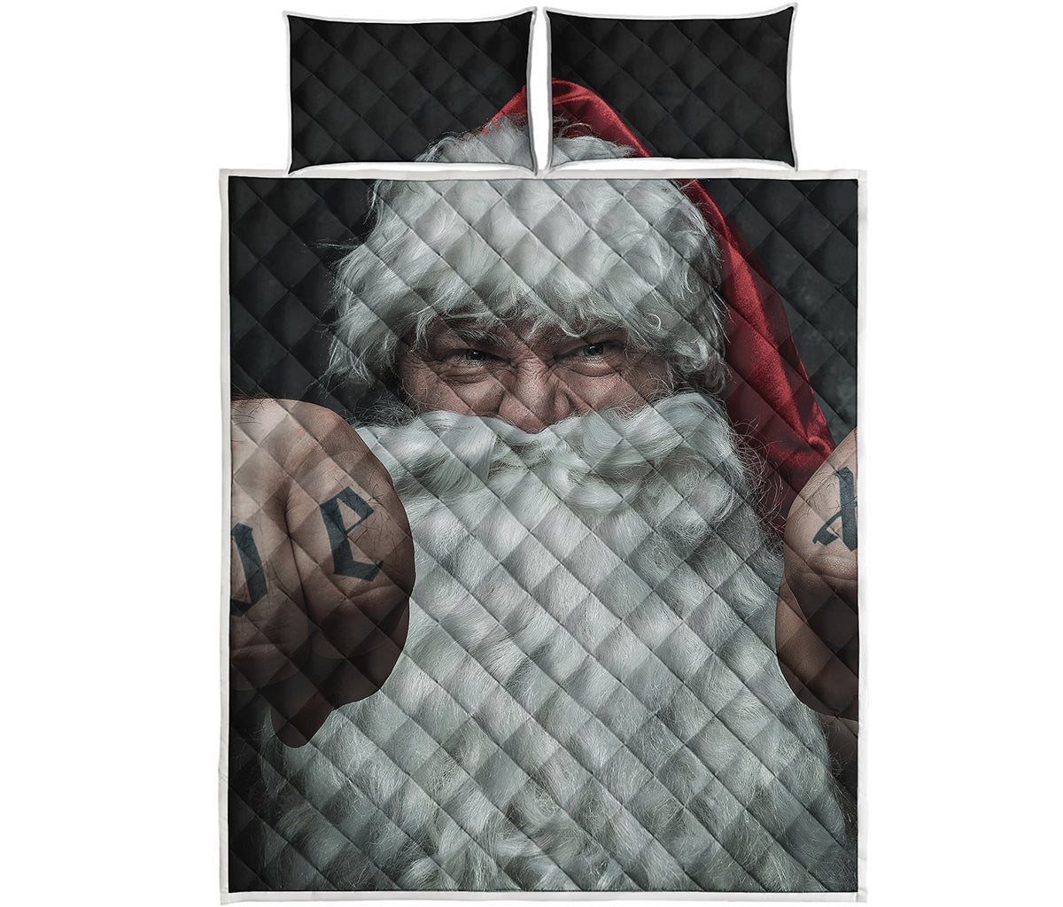 Love Xmas Santa Claus Print Quilt Bed Set