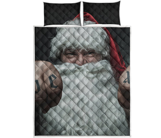 Love Xmas Santa Claus Print Quilt Bed Set