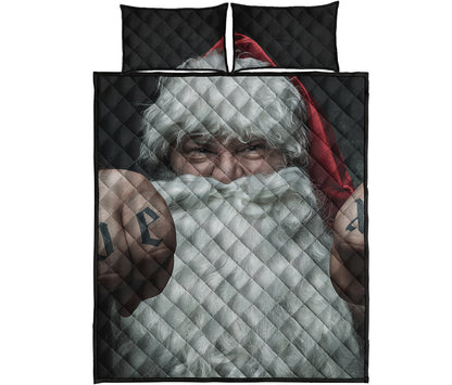 Love Xmas Santa Claus Print Quilt Bed Set